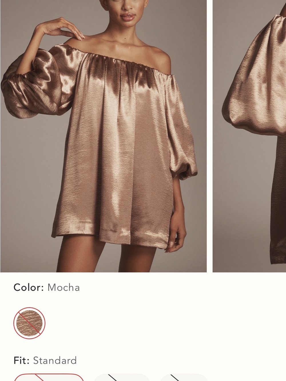 Anthropologie Off-Shoulder Mocha Satin Mini Dress